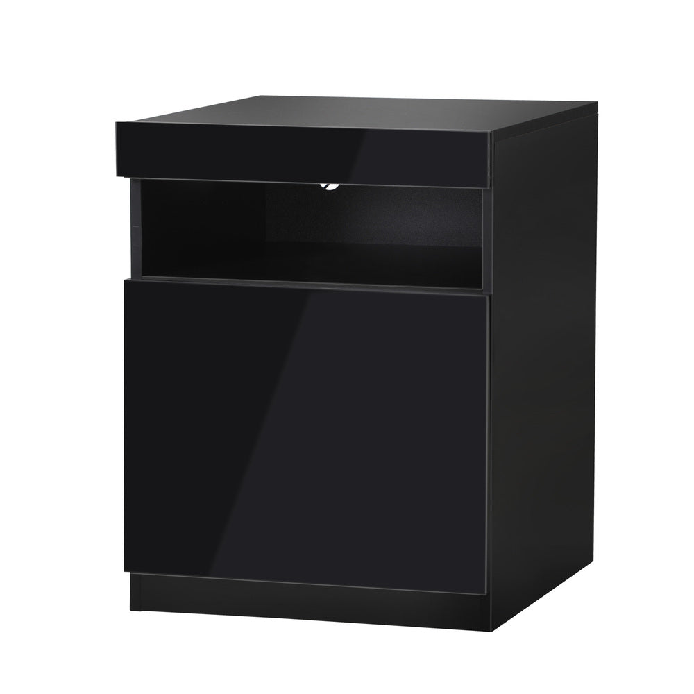 Oikiture Bedside Table LED Nightstand Shelf Black