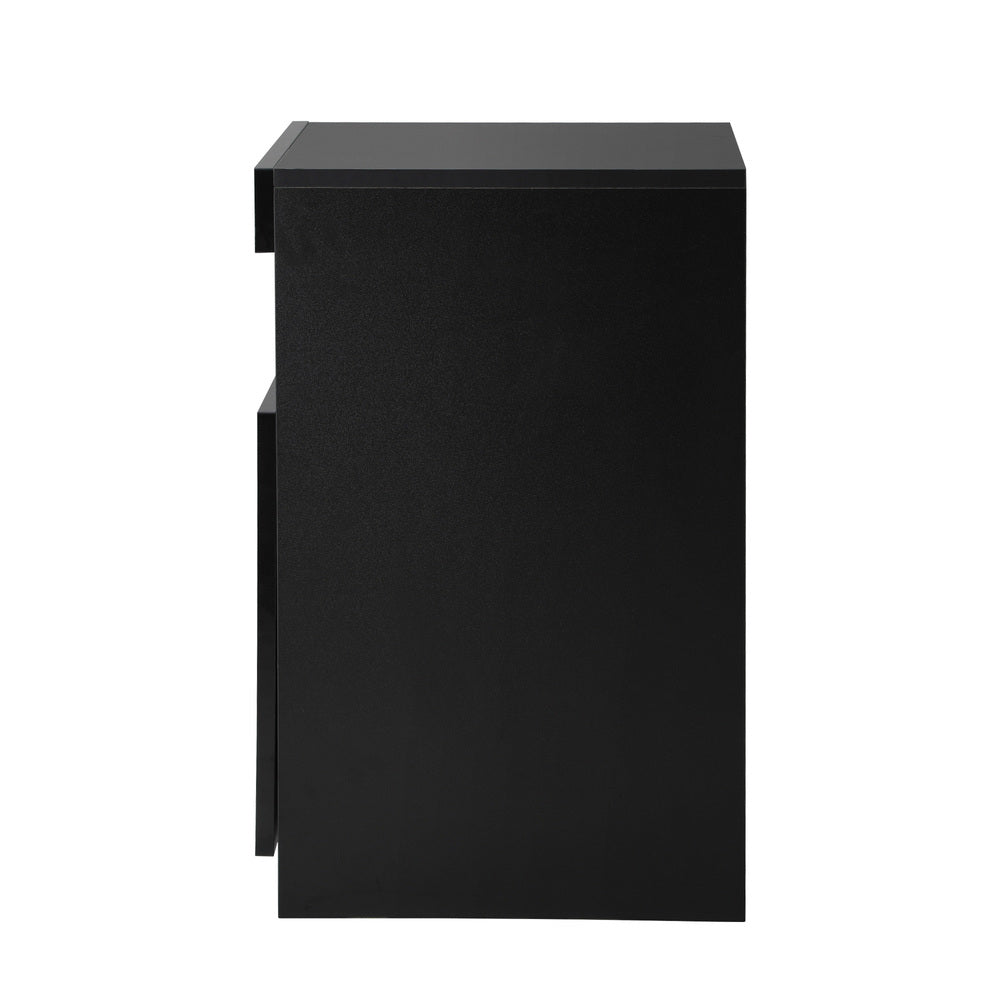 Oikiture Bedside Table LED Nightstand Shelf Black