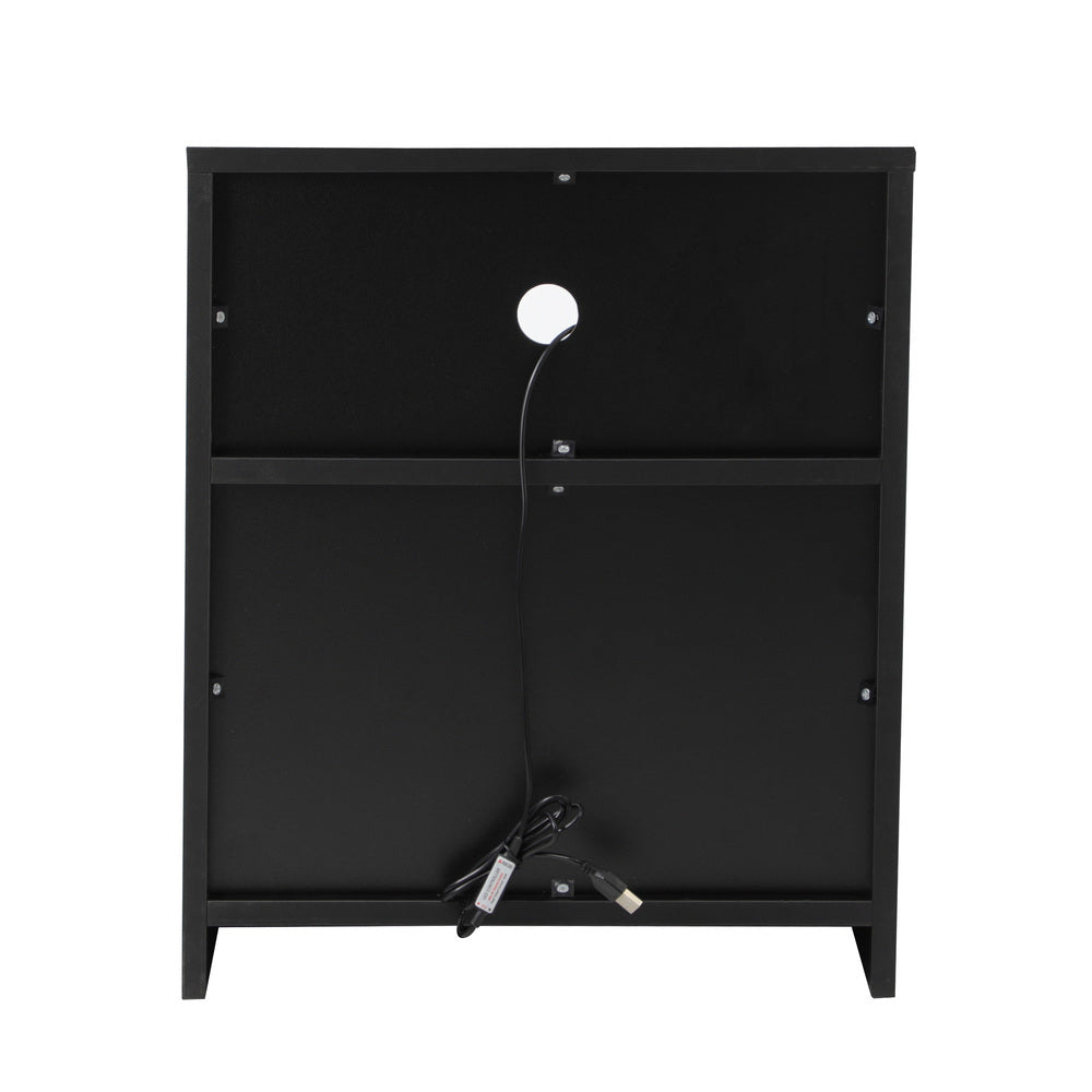 Oikiture Bedside Table LED Nightstand Shelf Black