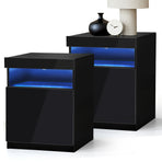 Oikiture Bedside Tables Set of 2 LED Nightstand Black, image 4