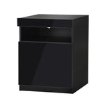 Oikiture Bedside Tables Set of 2 LED Nightstand Black, LED Lights