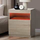 Oikiture Bedside Table LED Nightstand Shelf Natural