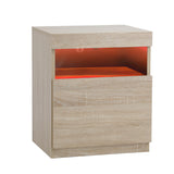 Oikiture Bedside Table LED Nightstand Shelf Natural