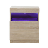Oikiture Bedside Table LED Nightstand Shelf Natural - Rear View