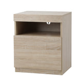 Oikiture Bedside Table LED Nightstand Shelf Natural - Front View
