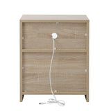 Oikiture Bedside Table LED Nightstand Shelf Natural