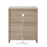 Oikiture Bedside Table LED Nightstand Shelf Natural - Low Angle