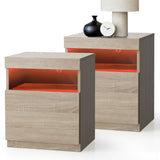 Oikiture Bedside Tables Set of 2 LED Nightstand Shelf Natural - 45-Degree Angle