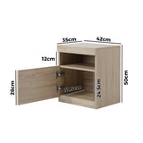 Oikiture Bedside Tables Set of 2 LED Nightstand Shelf Natural