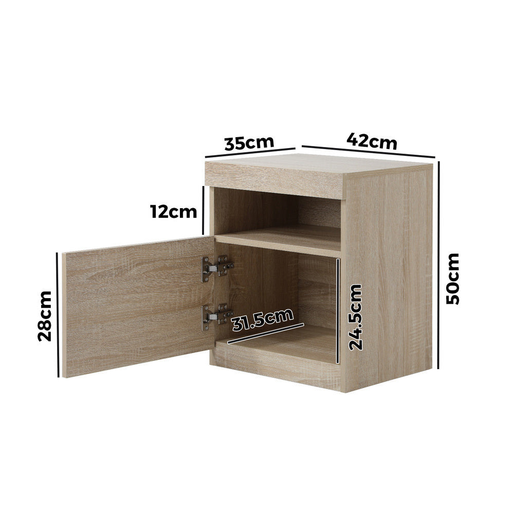 Oikiture Bedside Tables Set of 2 LED Nightstand Shelf Natural