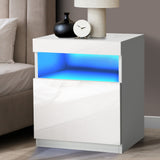 Oikiture Bedside Table LED Shelf High-gloss Front White - Front View