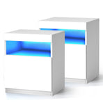 Oikiture Bedside Tables Set of 2 LED Nightstand White, image 5