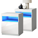Oikiture Bedside Tables Set of 2 LED Nightstand White