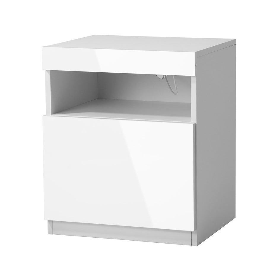 Oikiture Bedside Tables Set of 2 LED Nightstand White, image 7