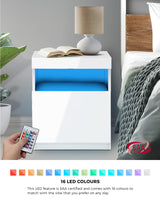 Oikiture Bedside Tables Set of 2 LED Nightstand White - Front View