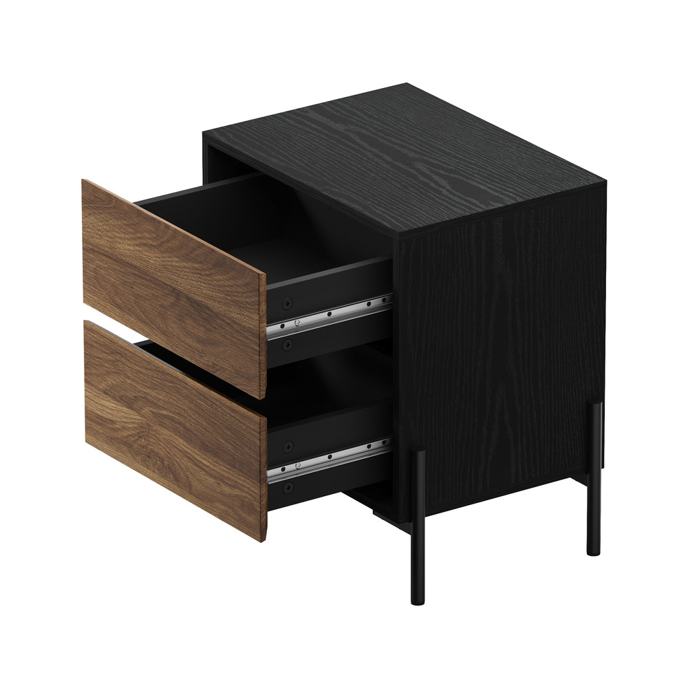 Oikiture Bedside Table 2 Drawers Side End Nightstand Walnut