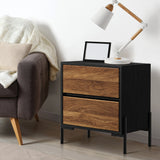 Oikiture Bedside Table 2 Drawers Side End Nightstand Walnut - Rear View