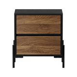 Oikiture 2x Bedside Table 2 Drawers Side End Nightstand Walnut