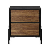 Oikiture 2x Bedside Table 2 Drawers Side End Nightstand Walnut - 45-Degree Angle