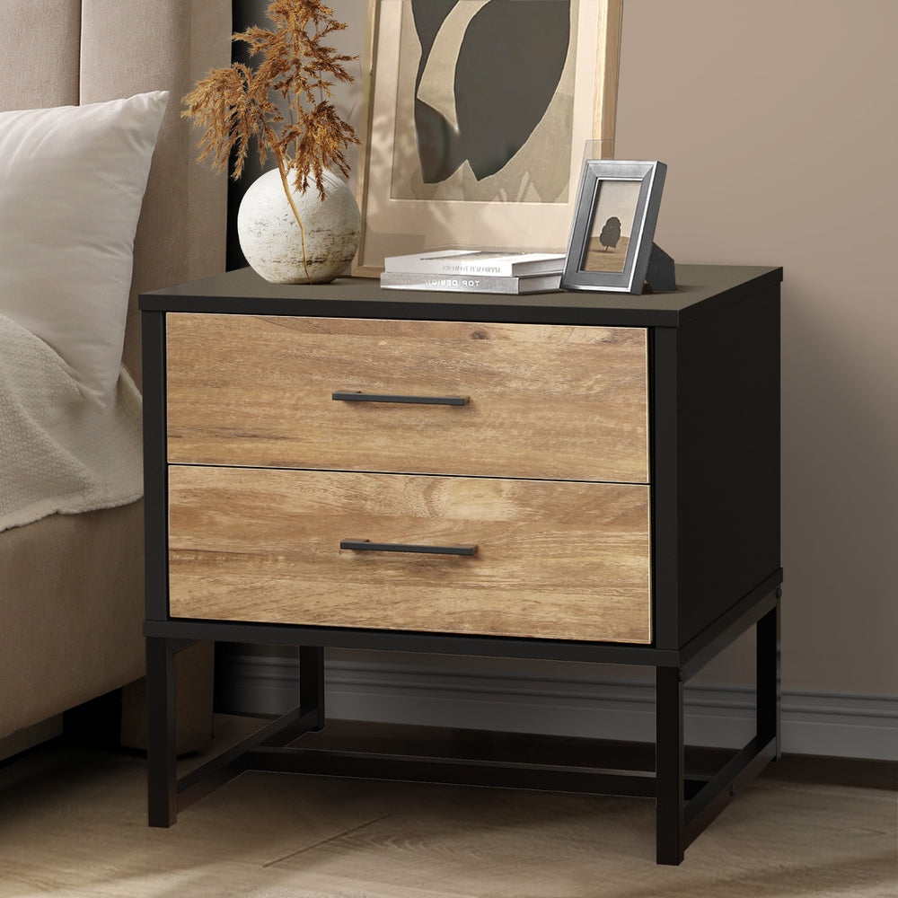 Oikiture Bedside Table 2 Drawers Storage Metal Industrial
