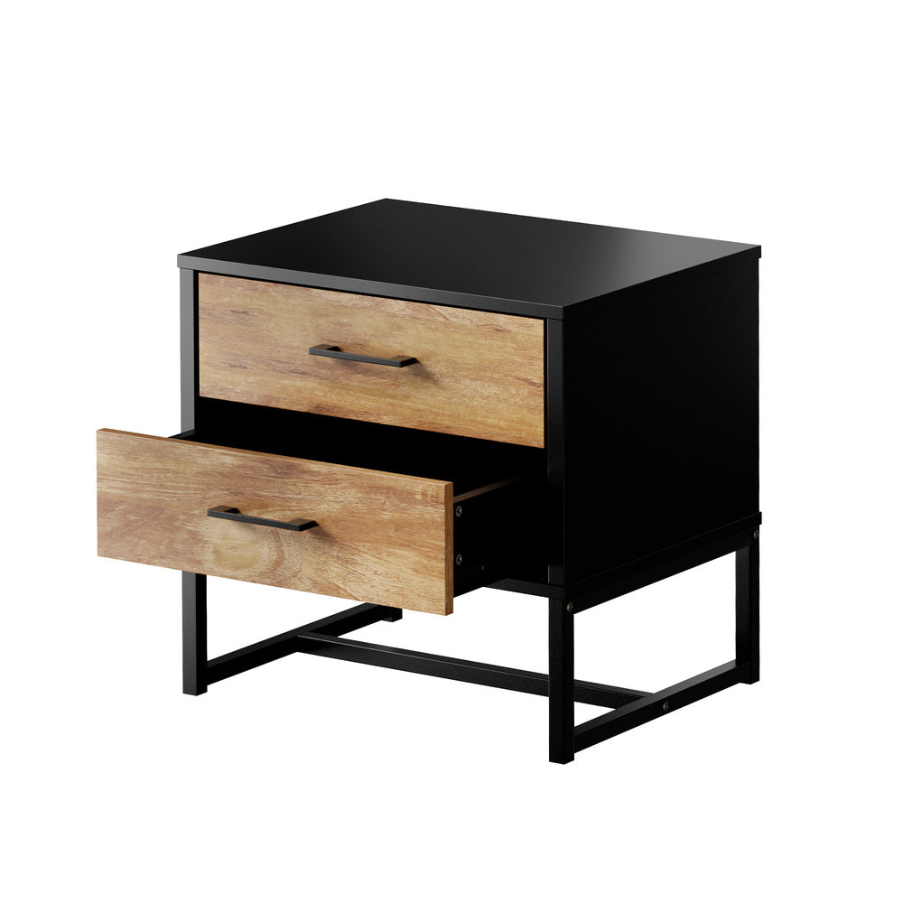 Oikiture Bedside Table 2 Drawers Storage Metal Industrial