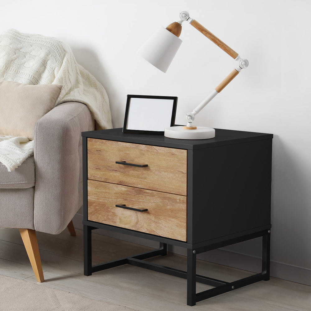 Oikiture Bedside Table 2 Drawers Storage Metal Industrial