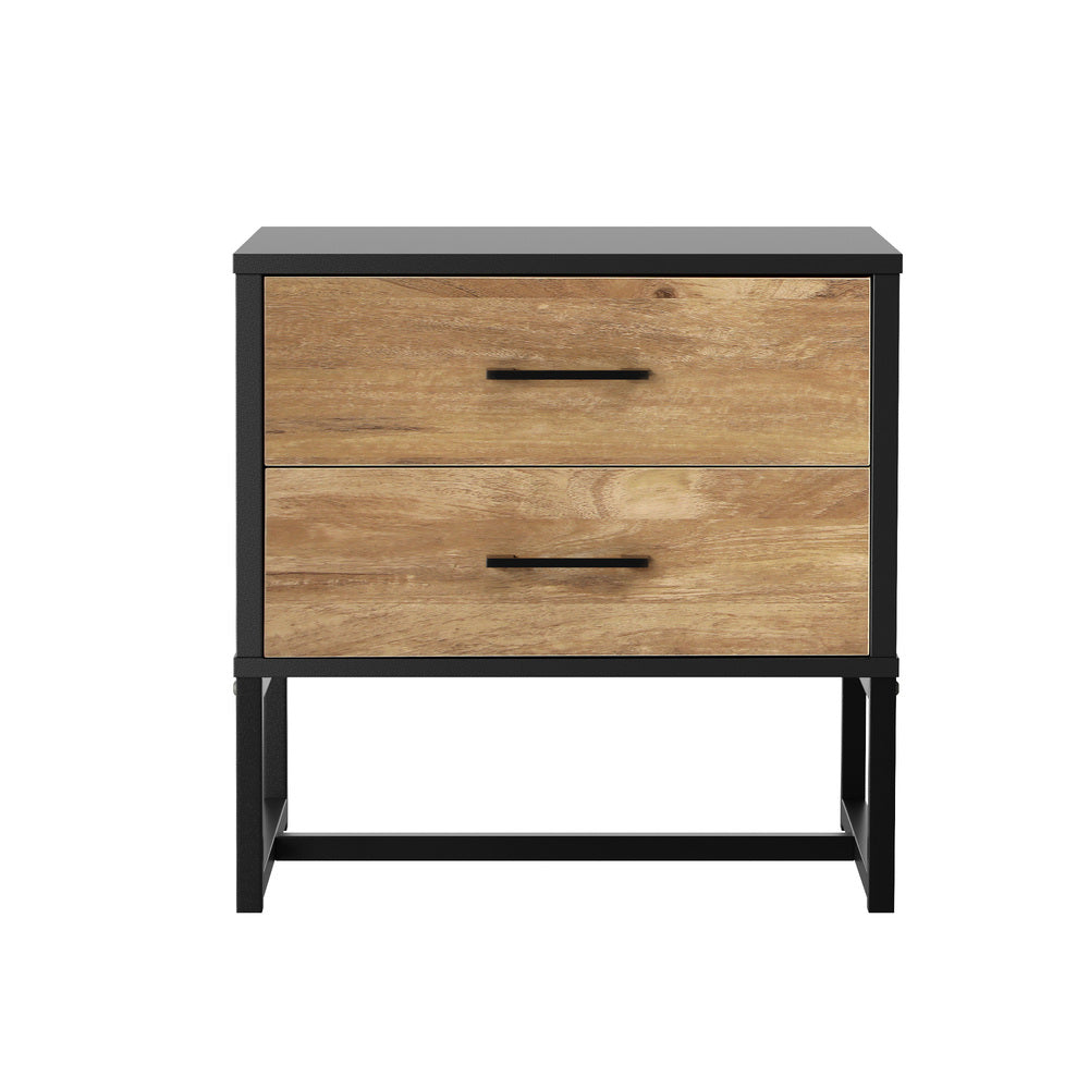 Oikiture 2x Bedside Table 2 Drawers Storage Metal Industrial