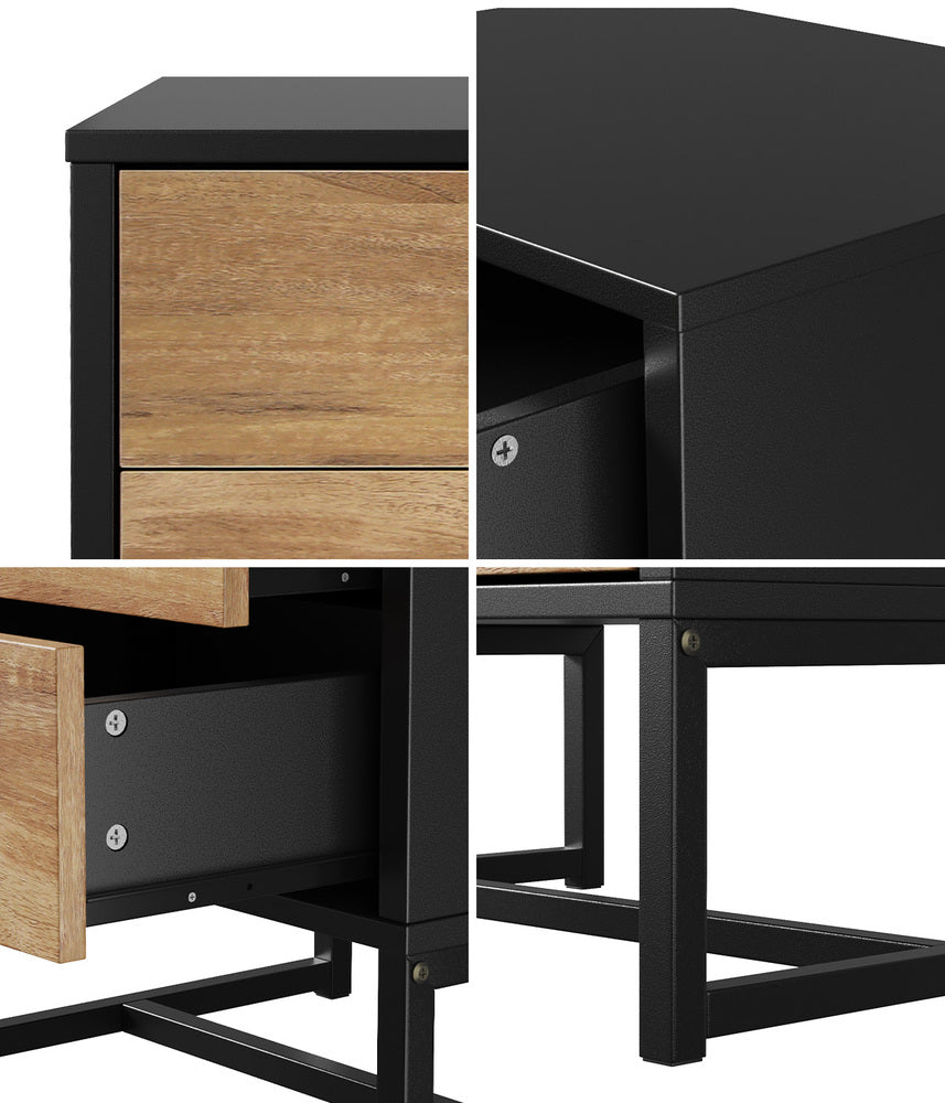 Oikiture 2x Bedside Table 2 Drawers Storage Metal Industrial