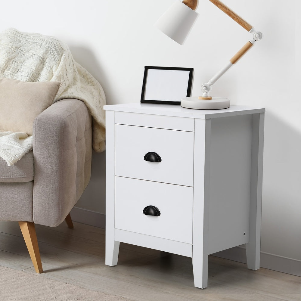 Oikiture Bedside Table 2 Drawers Nightstand Vintage