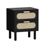 Oikiture Bedside Table 2 Drawers Rattan Black