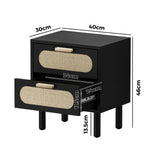 Oikiture Bedside Table 2 Drawers Rattan Black
