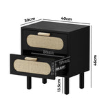 Oikiture Bedside Table 2 Drawers Rattan Black - Side View