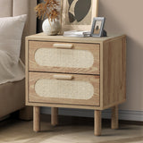 Oikiture Bedside Table 2 Drawers Rattan Natural - Extra Image