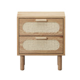 Oikiture Bedside Table 2 Drawers Rattan Natural - Side View
