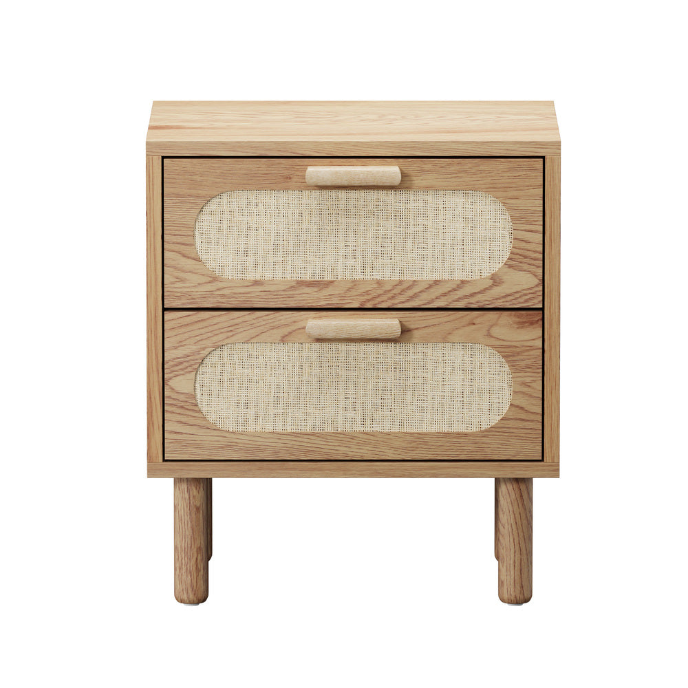 Oikiture 2x Bedside Table 2 Drawers Rattan Natural