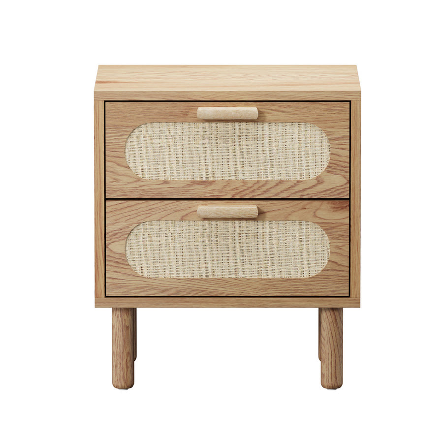 Oikiture 2x Bedside Table 2 Drawers Rattan Natural