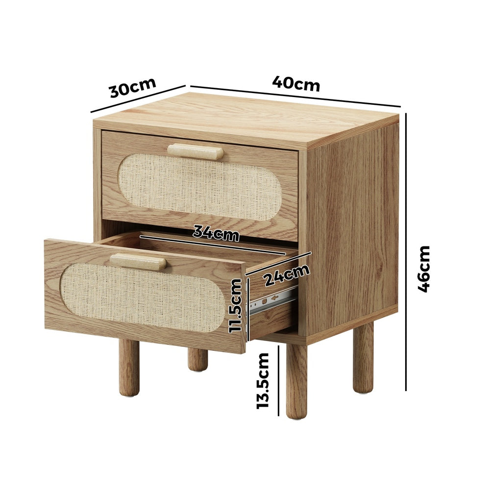 Oikiture 2x Bedside Table 2 Drawers Rattan Natural