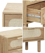 Oikiture 2x Bedside Table 2 Drawers Rattan Natural