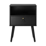 Oikiture Bedside Tables with Leather Handle Black - 45-Degree Angle