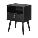 Oikiture Bedside Tables with Leather Handle Black - Side View