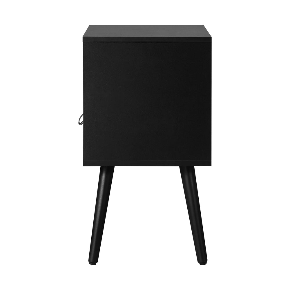 Oikiture Bedside Tables with Leather Handle Black