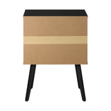 Oikiture Bedside Tables with Leather Handle Black