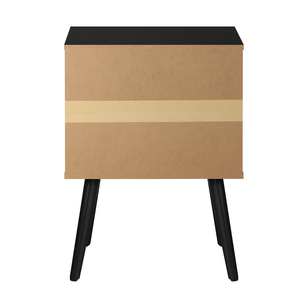 Oikiture Bedside Tables with Leather Handle Black