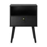 Oikiture 2X Bedside Tables with Leather Handle Black
