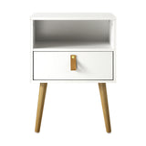 Oikiture Bedside Tables with Leather Handle White - Top-Down View