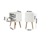 Oikiture Bedside Tables with Leather Handle White - 45-Degree Angle