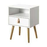 Oikiture Bedside Tables with Leather Handle White - Front View