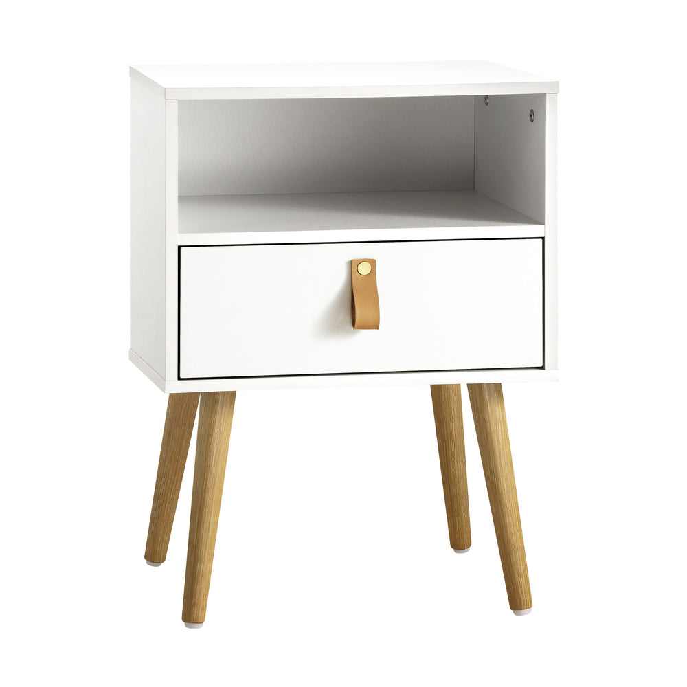 Oikiture 2X Bedside Tables with Leather Handle White