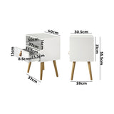 Oikiture 2X Bedside Tables with Leather Handle White - Front View