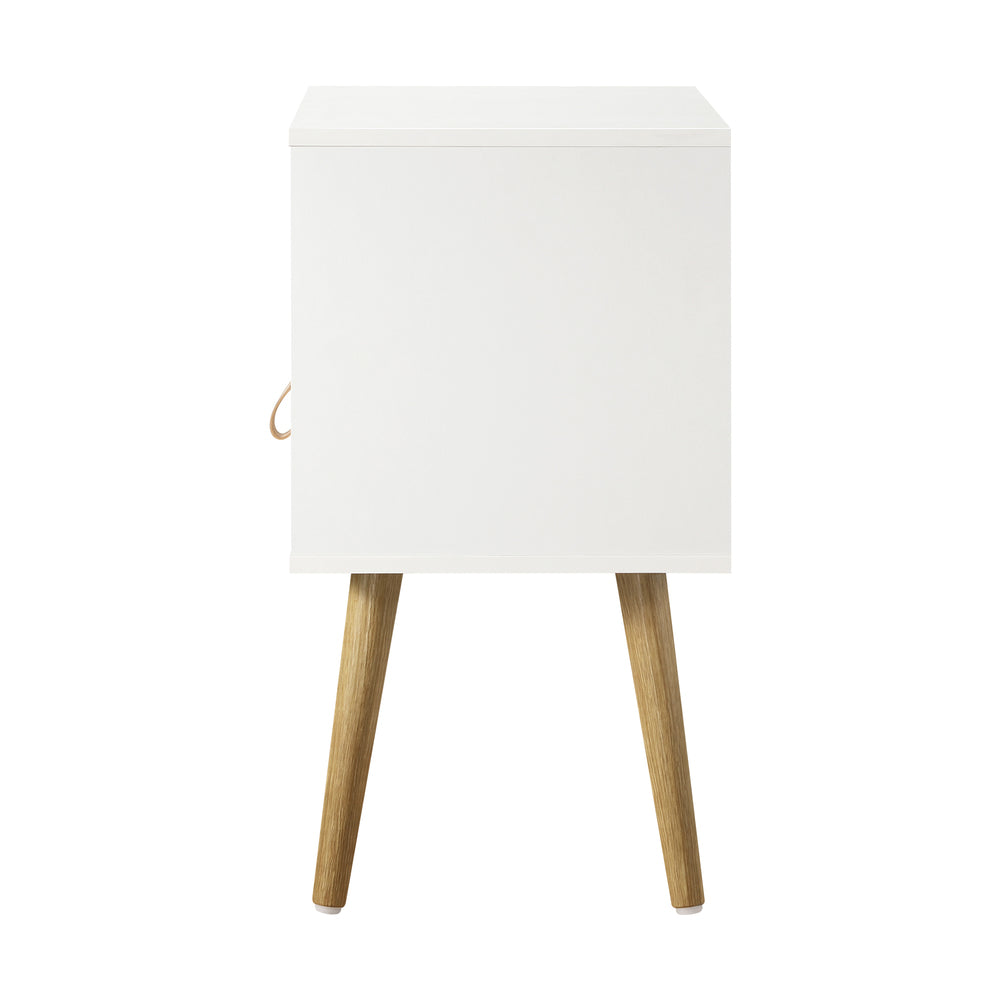 Oikiture 2X Bedside Tables with Leather Handle White